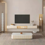 71 Beige Stone Floating TV Stand with Cable Management