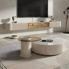 71 Beige Stone Floating TV Stand with Cable Management