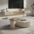 71 Beige Stone Floating TV Stand with Cable Management