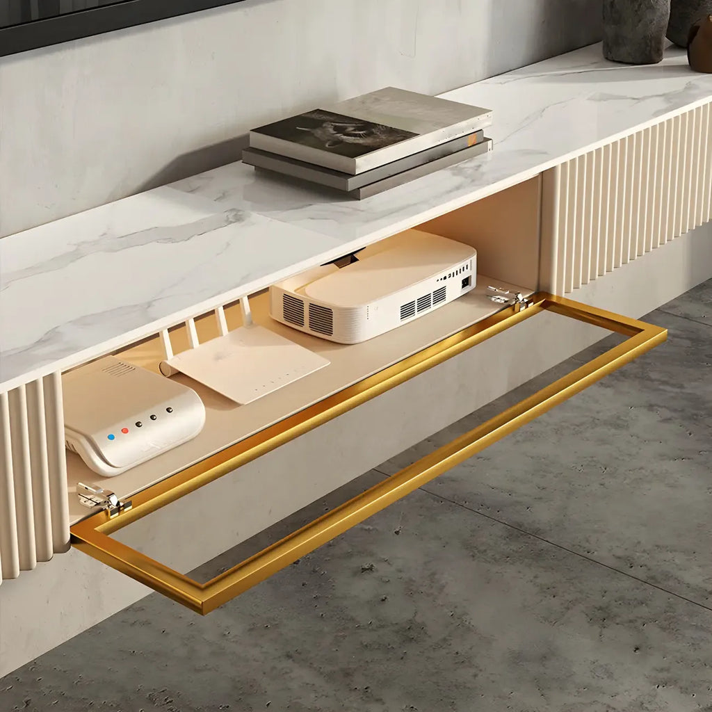 71 Beige Stone Floating TV Stand with Cable Management