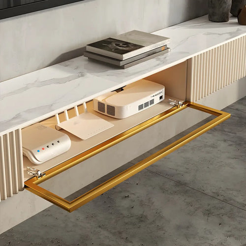 71 Beige Stone Floating TV Stand with Cable Management