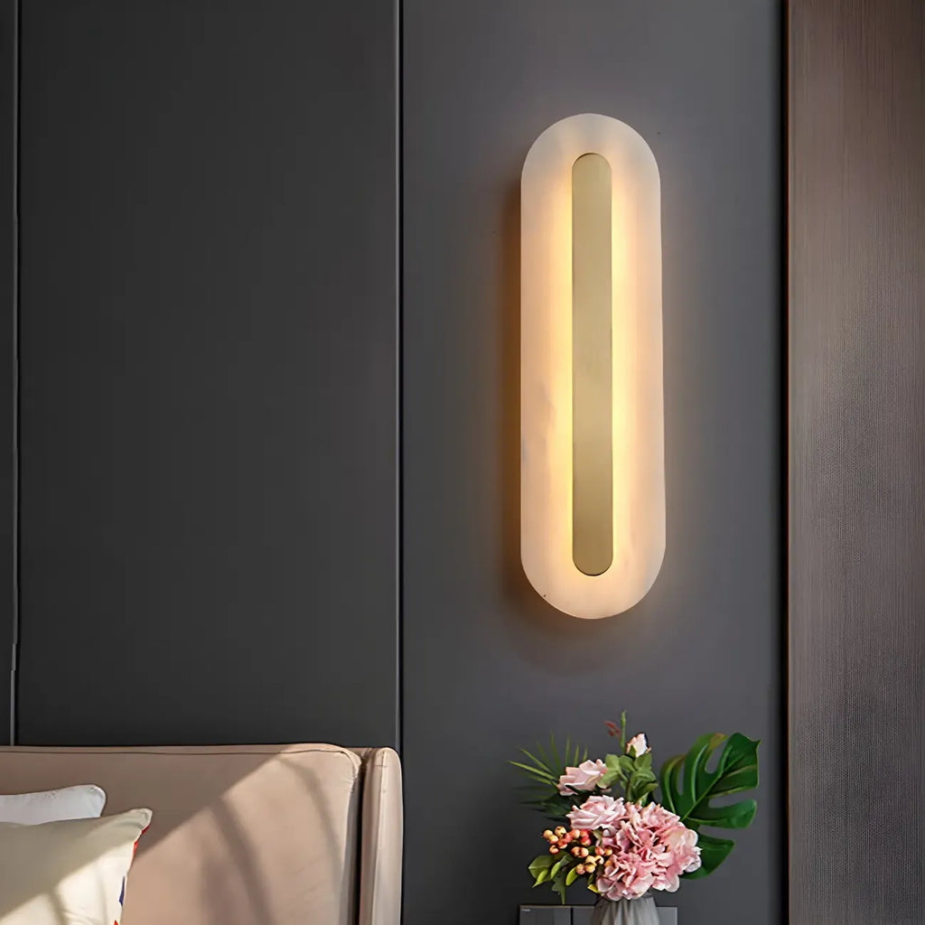 Modern Brass Oval Stone Wall Sconce Dimmable LED for Bedroom