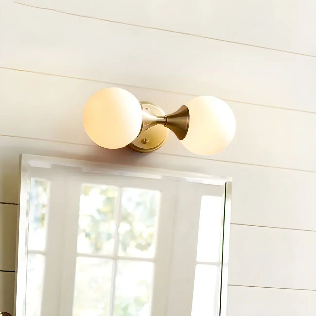Gold Modern Dual Globe Glass Wall Vanity Light for Bathroom