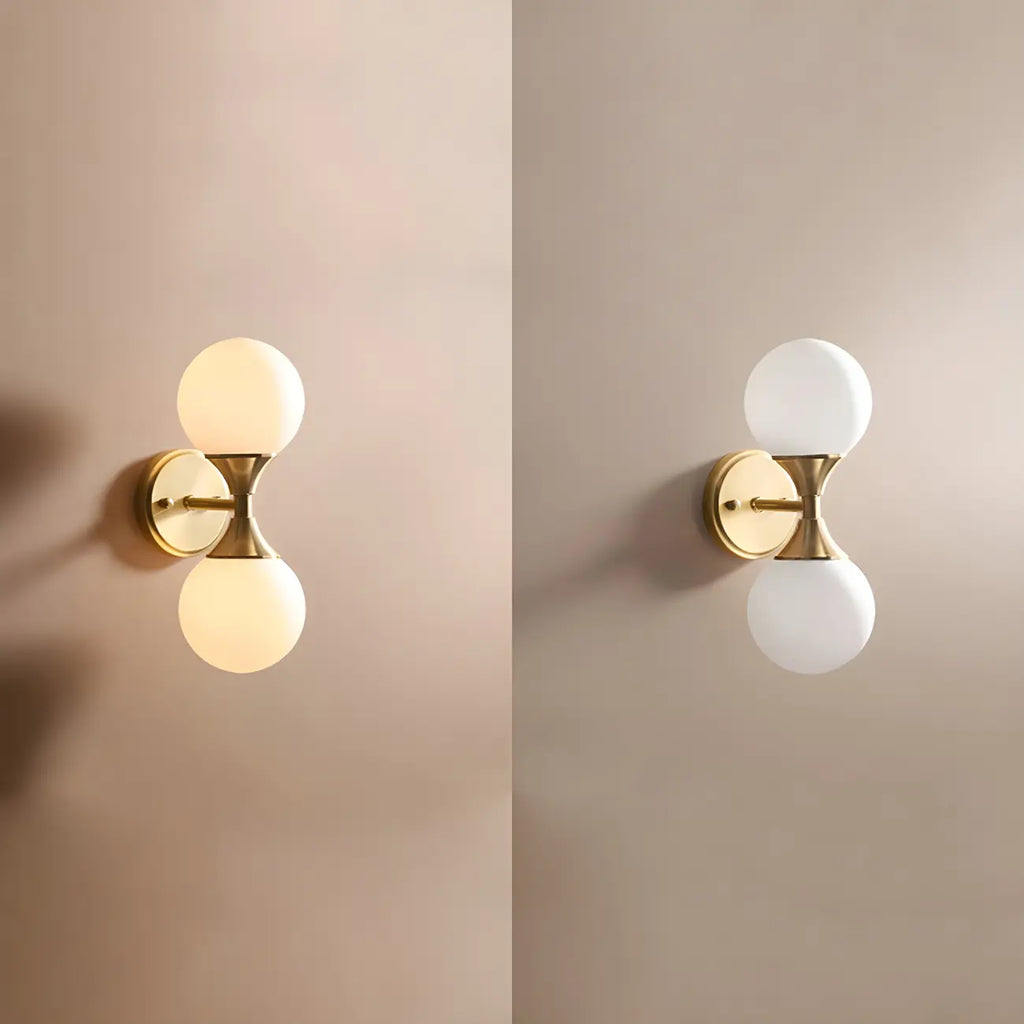 Gold Modern Dual Globe Glass Wall Vanity Light for Bathroom