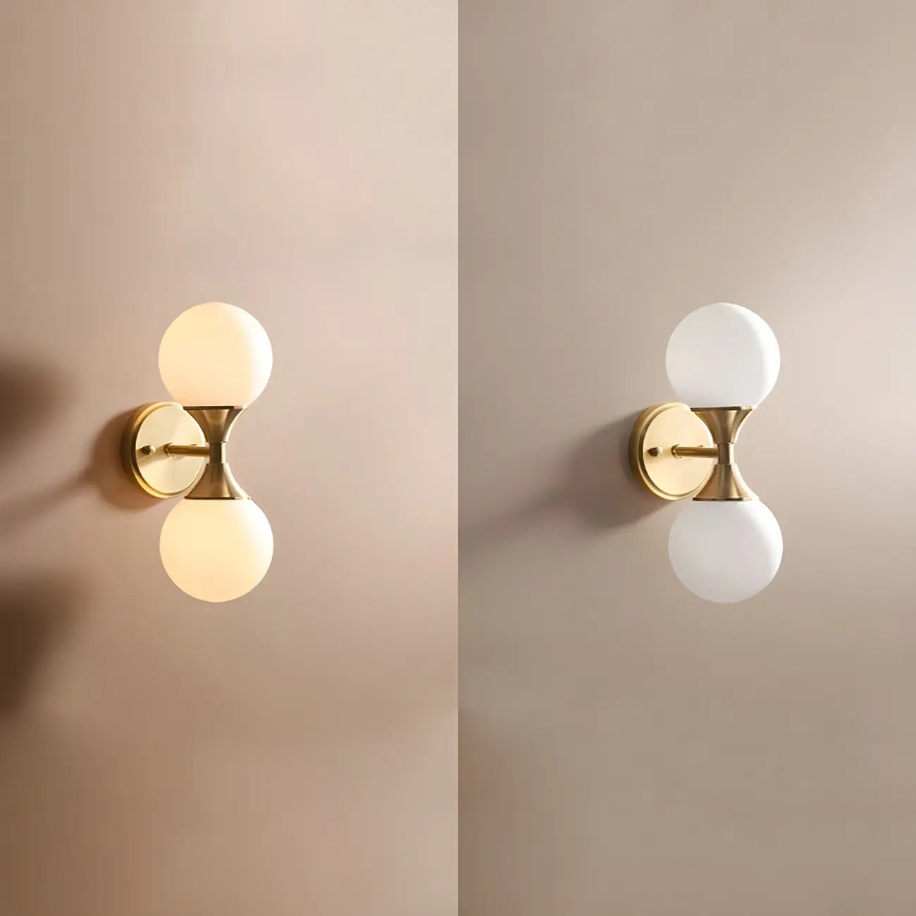 Gold Modern Dual Globe Glass Wall Vanity Light for Bathroom