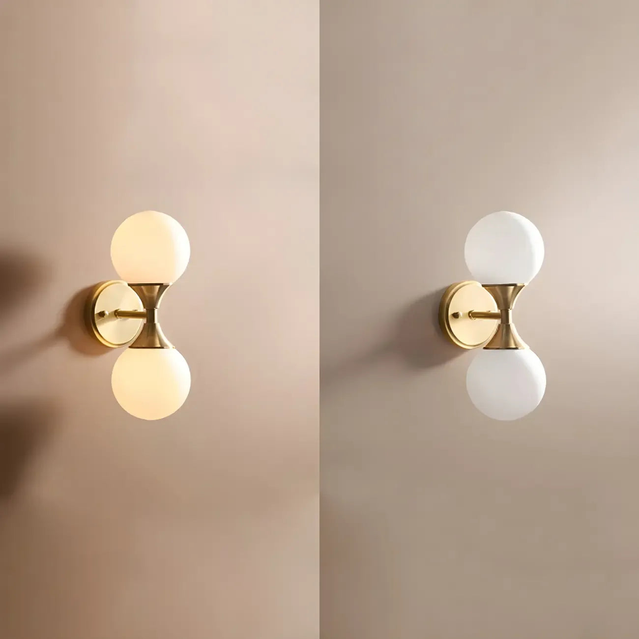Gold Modern Dual Globe Glass Wall Vanity Light for Bathroom
