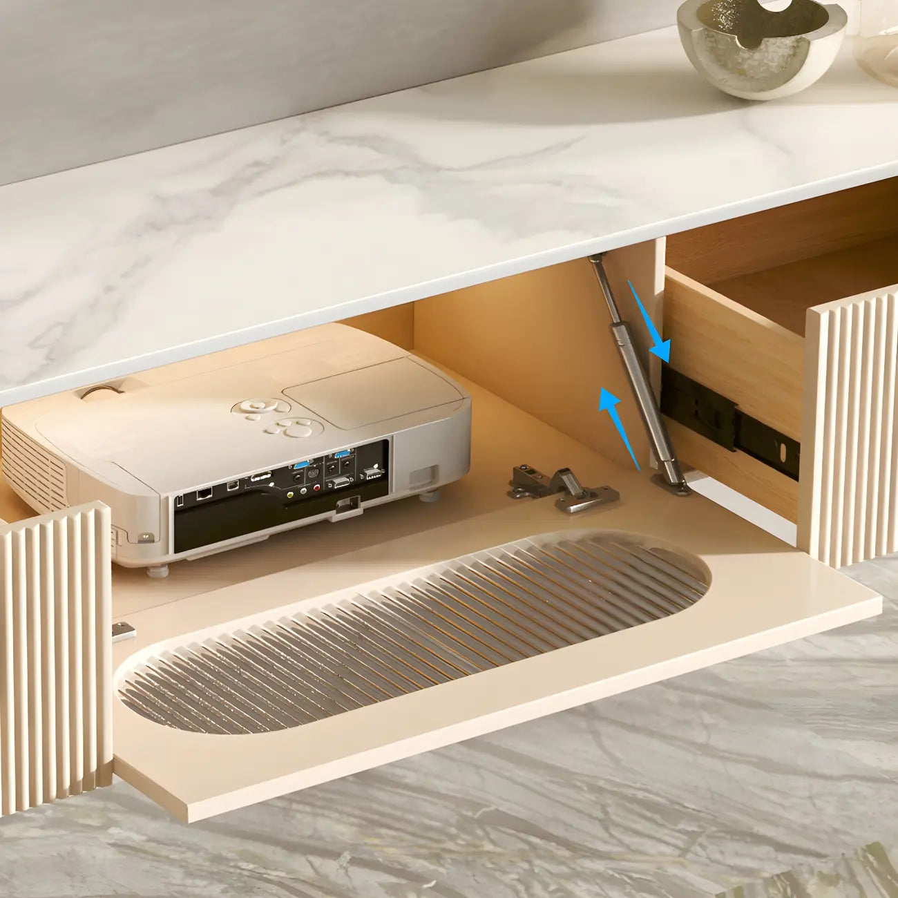 Modern Stone Floating TV Stand with 2-Drawers for Living Room