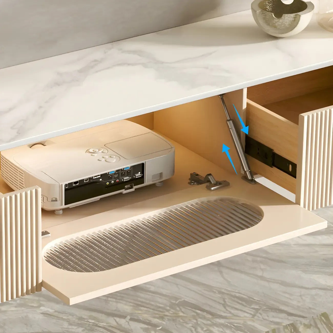 Modern Stone Floating TV Stand with 2-Drawers for Living Room