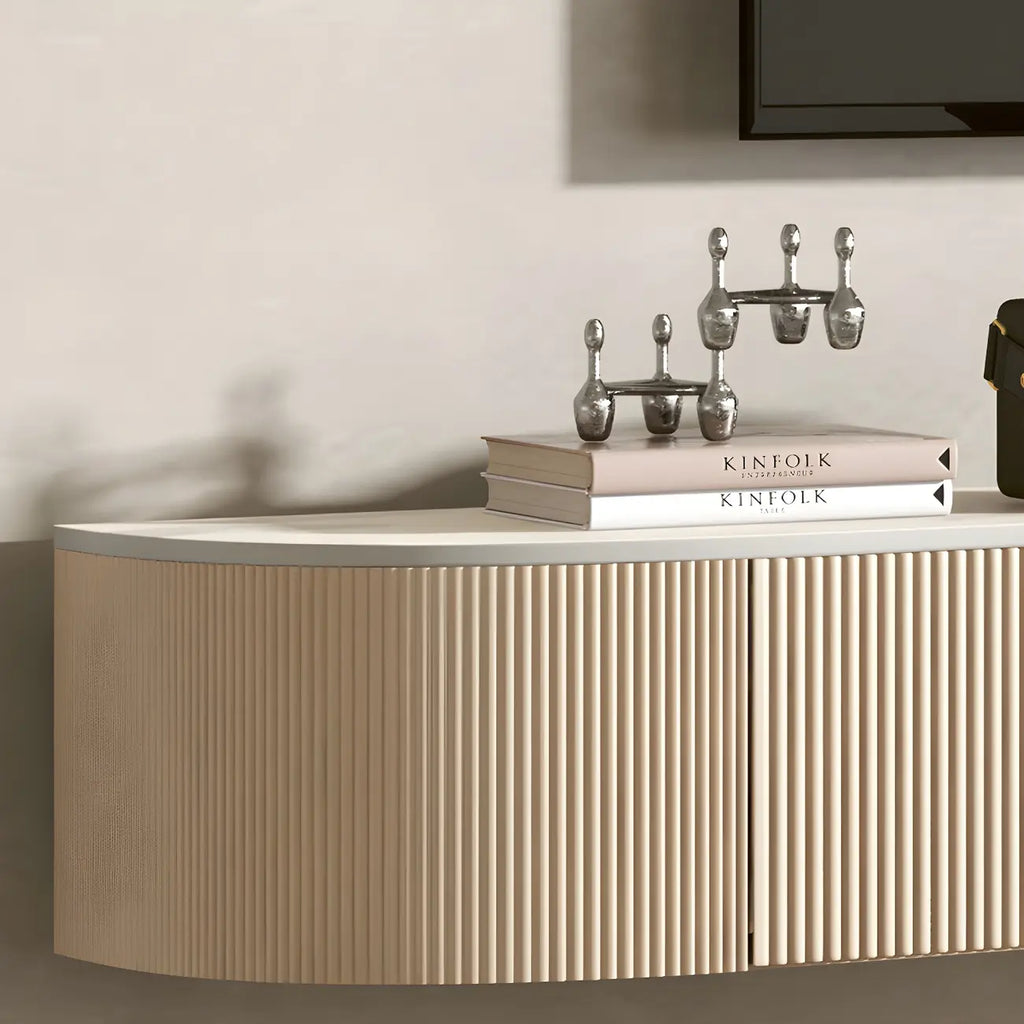 Modern Stone Floating TV Stand with 2-Drawers for Living Room