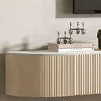 Modern Stone Floating TV Stand with 2-Drawers for Living Room