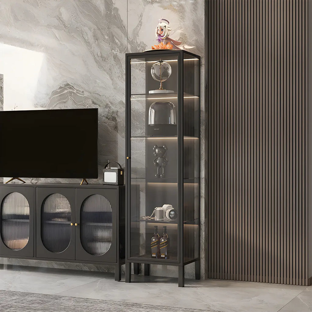 Living Room White Metal Frame Glass Doors Display Cabinet
