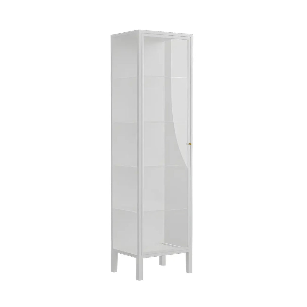 Living Room White Metal Frame Glass Doors Display Cabinet