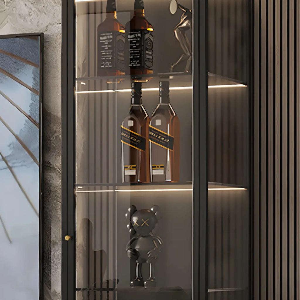 Living Room White Metal Frame Glass Doors Display Cabinet