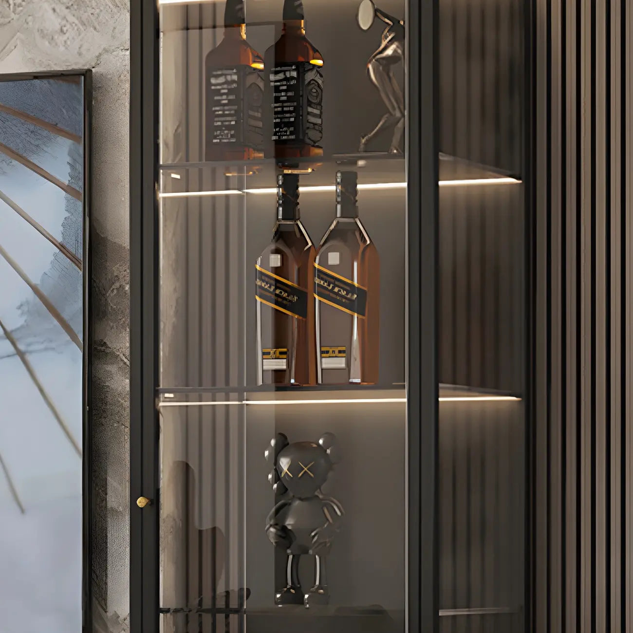 Living Room White Metal Frame Glass Doors Display Cabinet