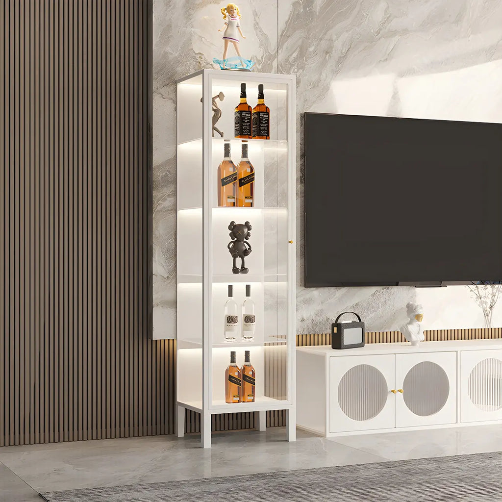 Living Room White Metal Frame Glass Doors Display Cabinet
