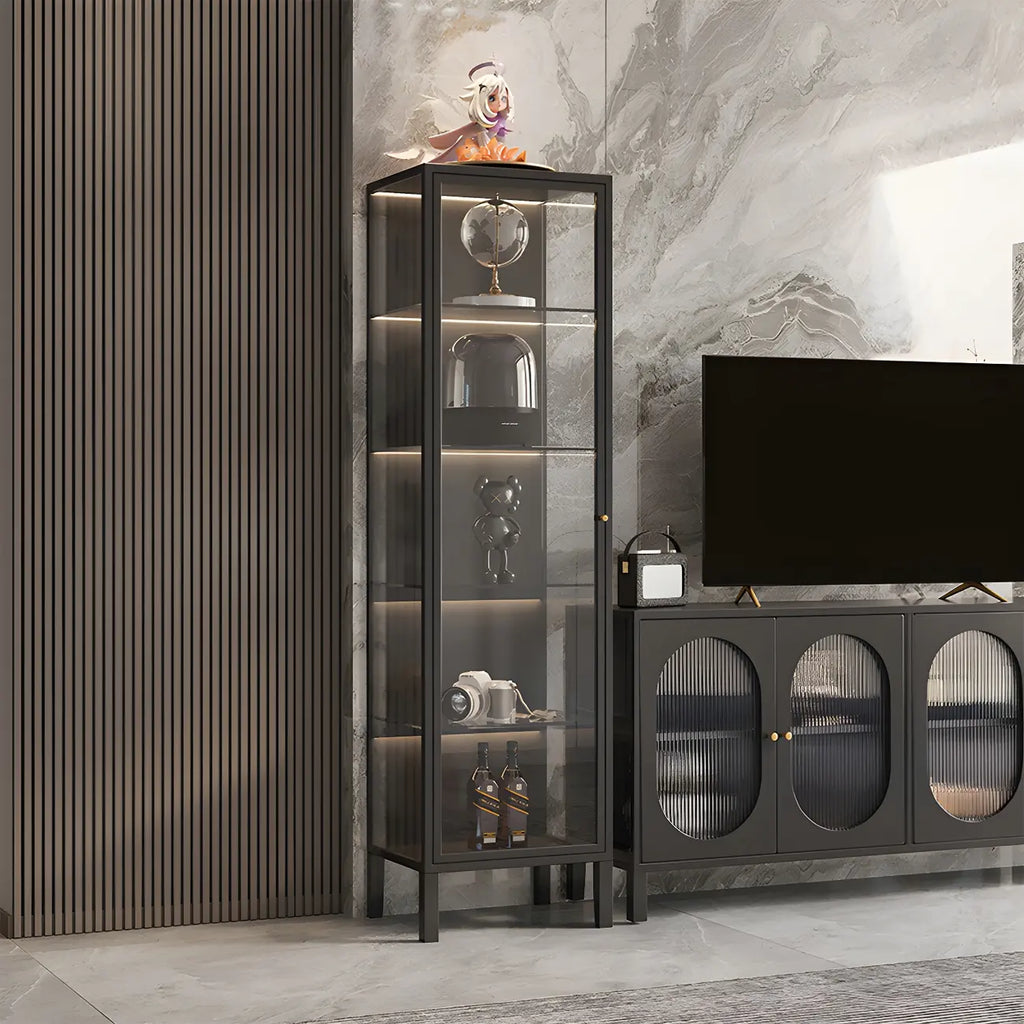 Living Room White Metal Frame Glass Doors Display Cabinet
