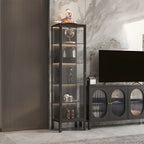 Living Room White Metal Frame Glass Doors Display Cabinet