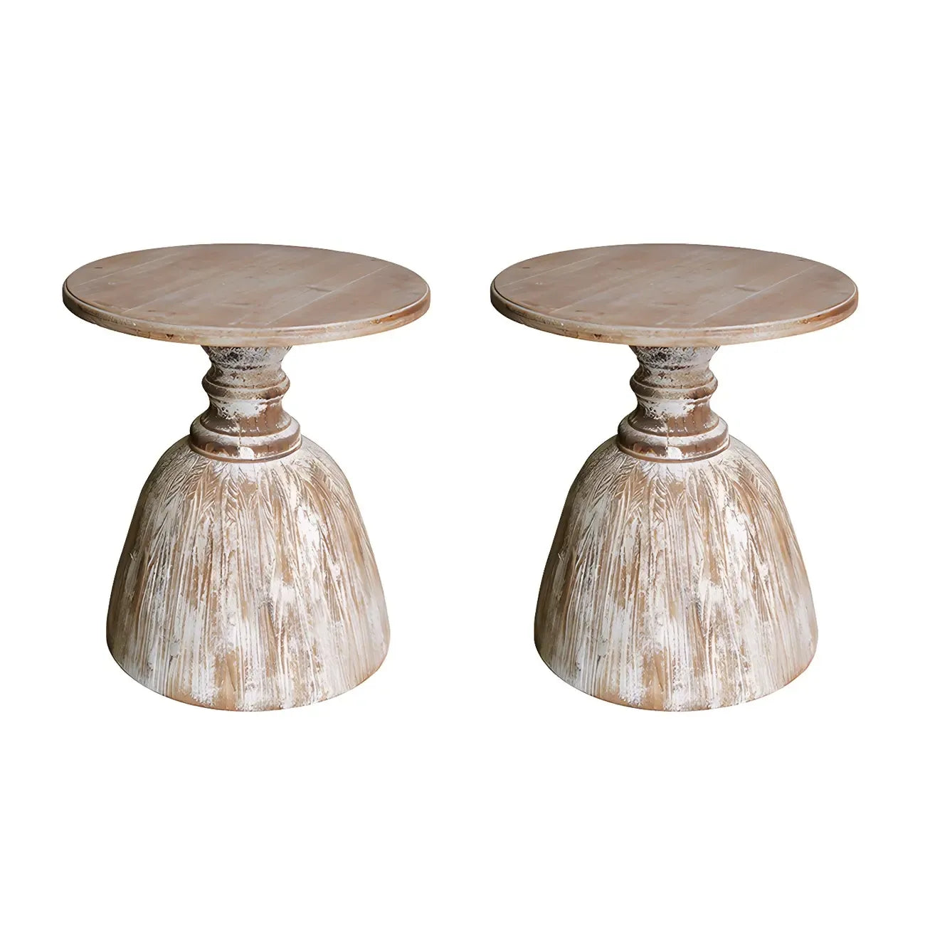 Rustic Natural Wood Pedestal Round Side Table for Living Room