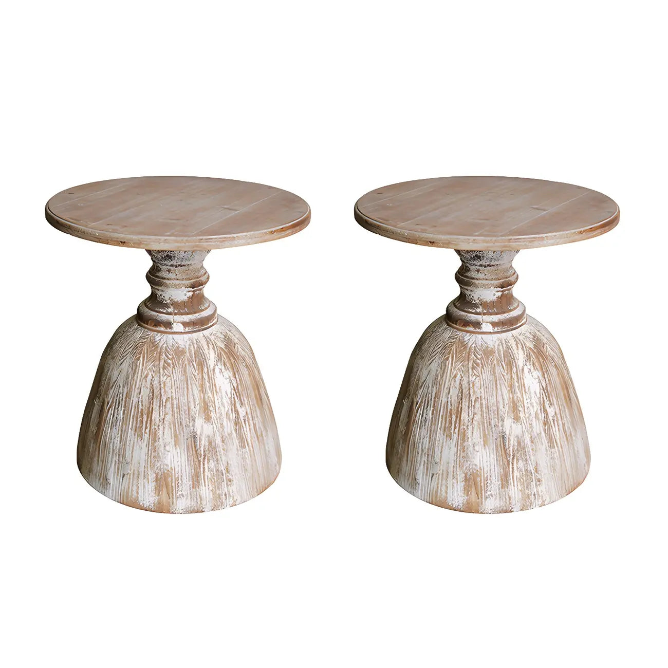 Rustic Natural Wood Pedestal Round Side Table for Living Room