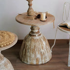 Rustic Natural Wood Pedestal Round Side Table for Living Room