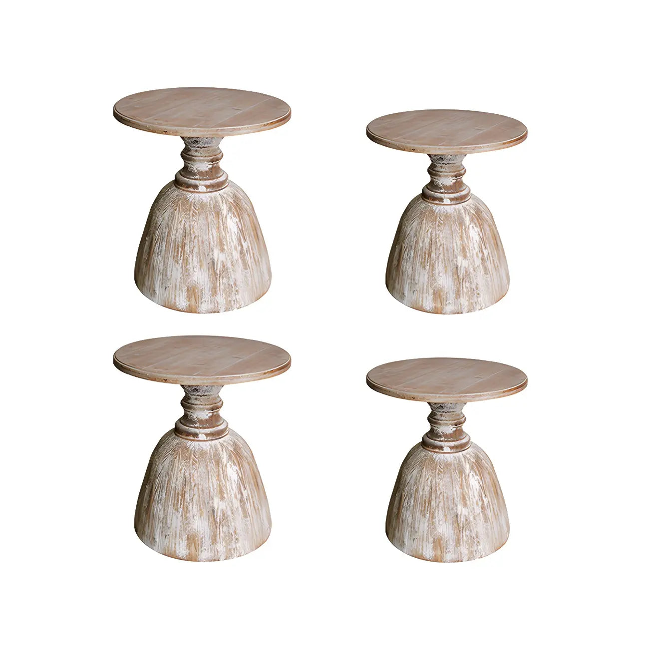 Rustic Natural Wood Pedestal Round Side Table for Living Room