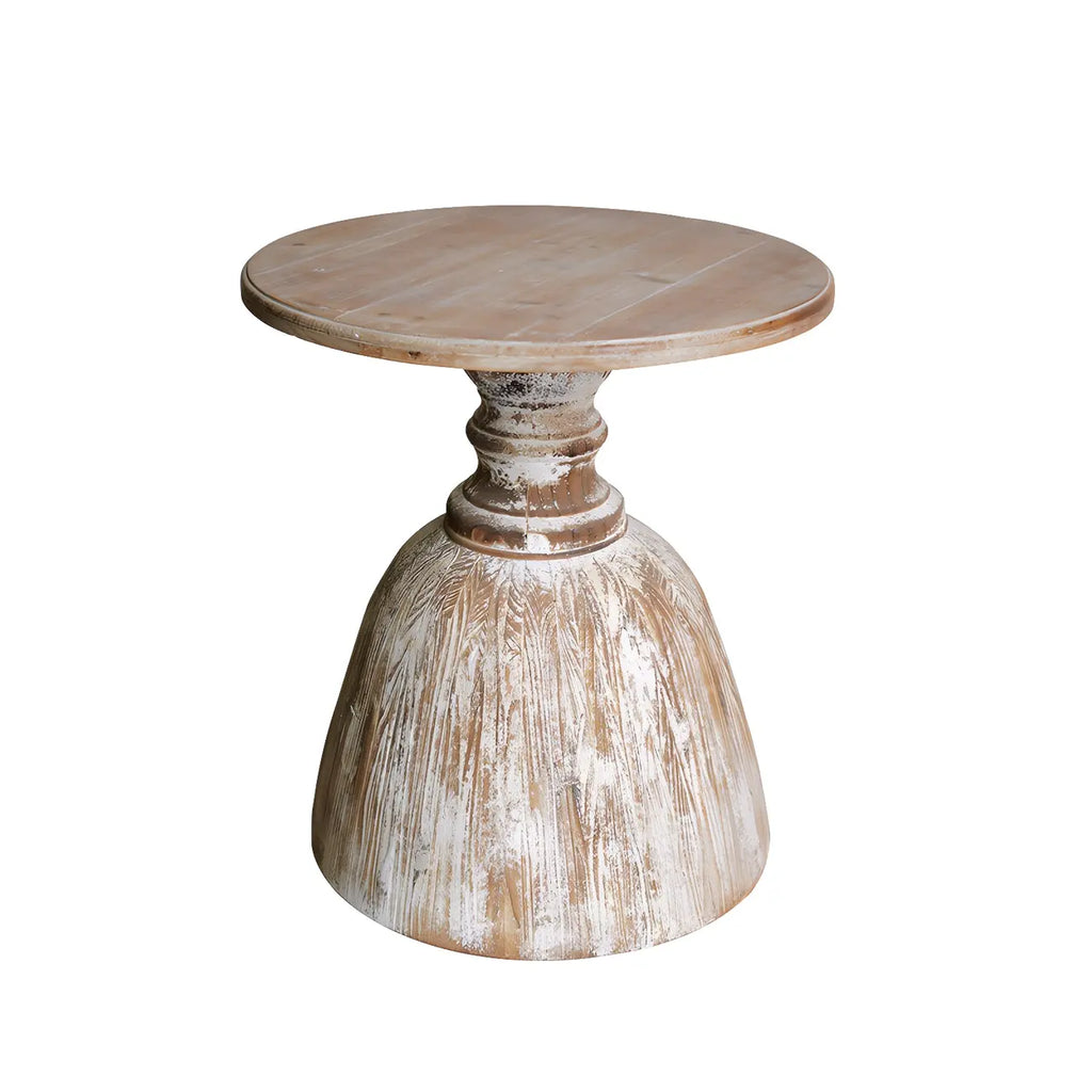 Rustic Natural Wood Pedestal Round Side Table for Living Room