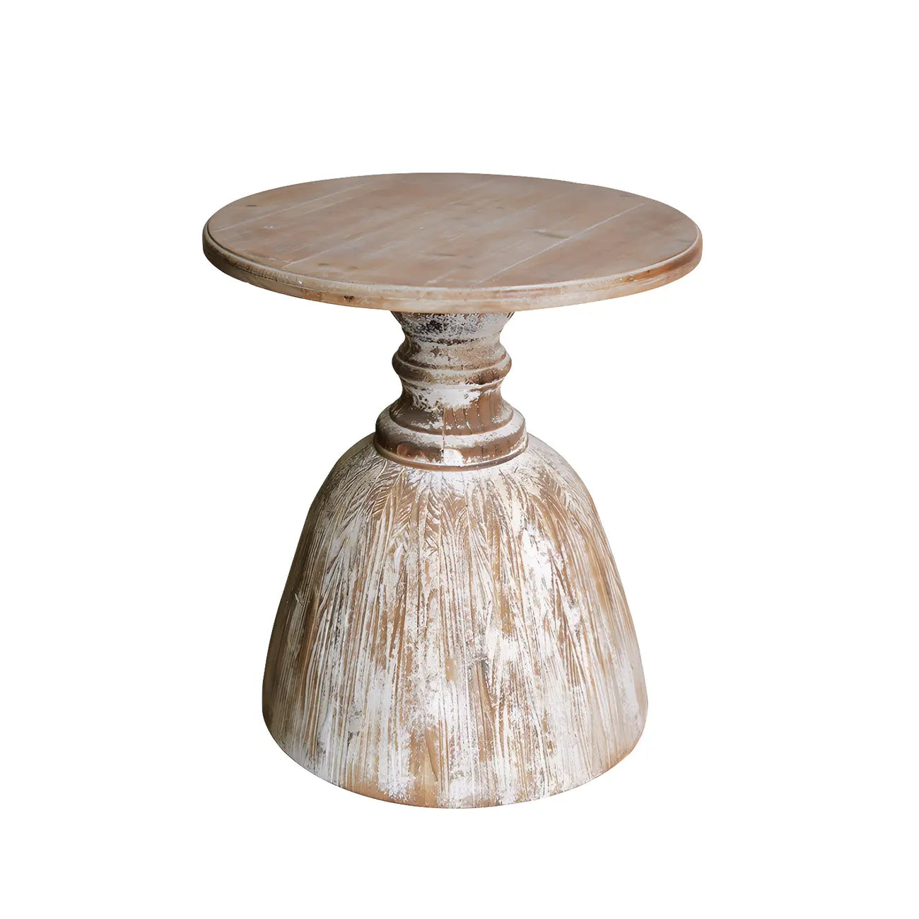 Rustic Natural Wood Pedestal Round Side Table for Living Room