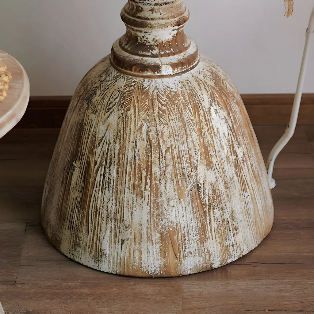 Rustic Natural Wood Pedestal Round Side Table for Living Room