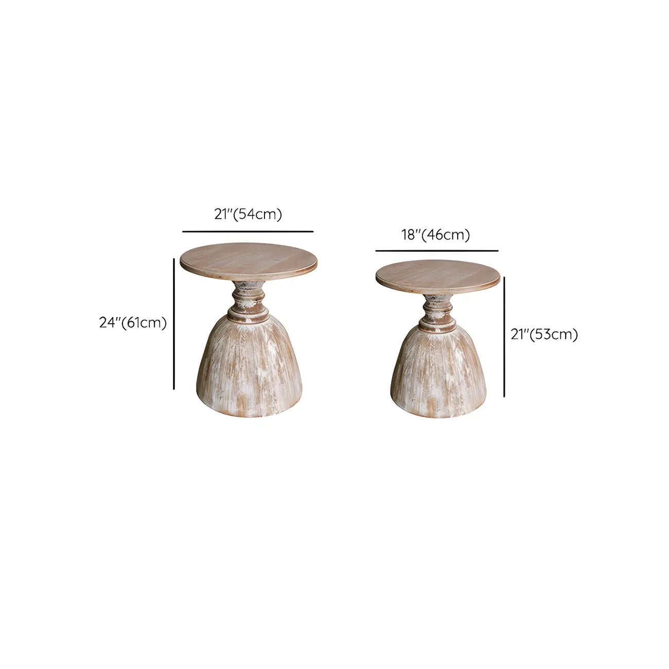 Rustic Natural Wood Pedestal Round Side Table for Living Room