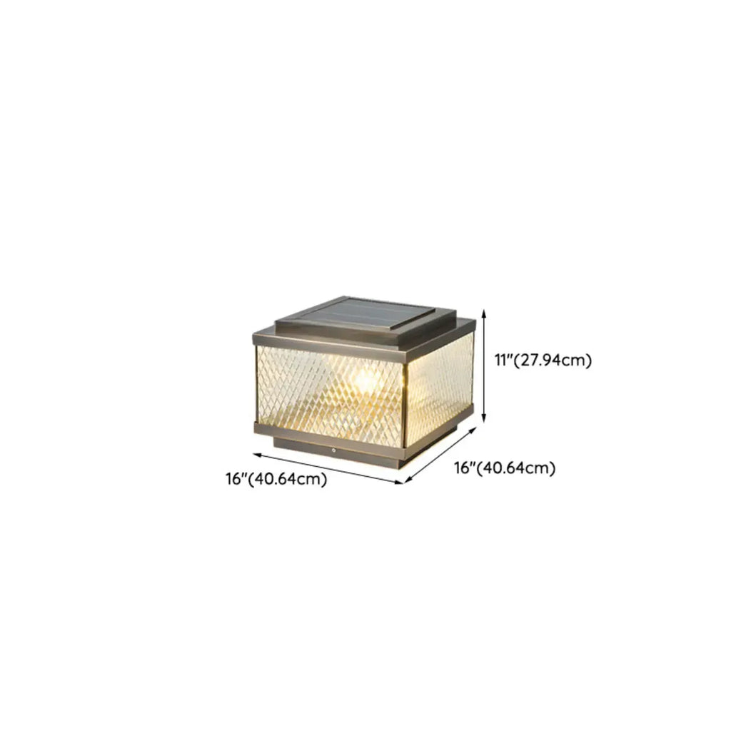 Modern Bronze Patterned Square Solar Outdoor Post Lights