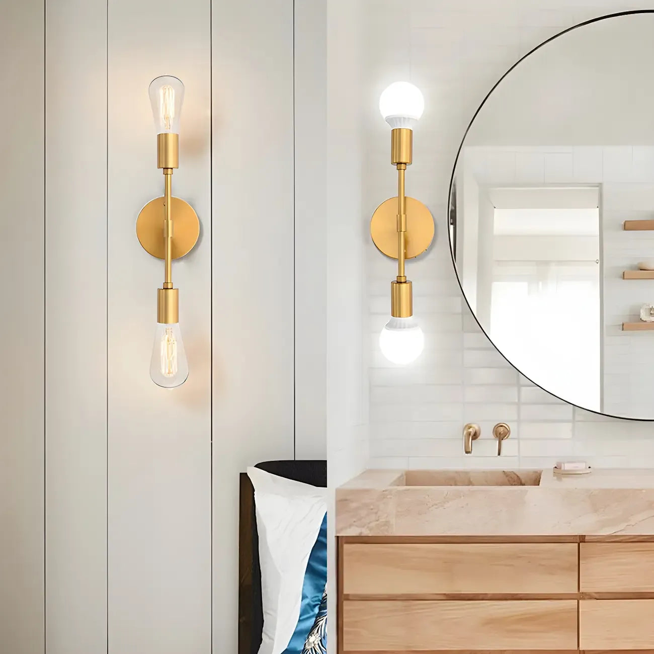 Modern 2-Light Globe Metal Bathroom Vanity Light