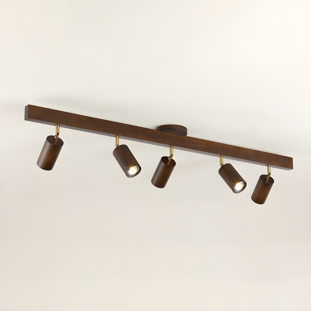 5-Light Wood Track Spotlight Adjustable Semi Flush Mount Ceiling Light
