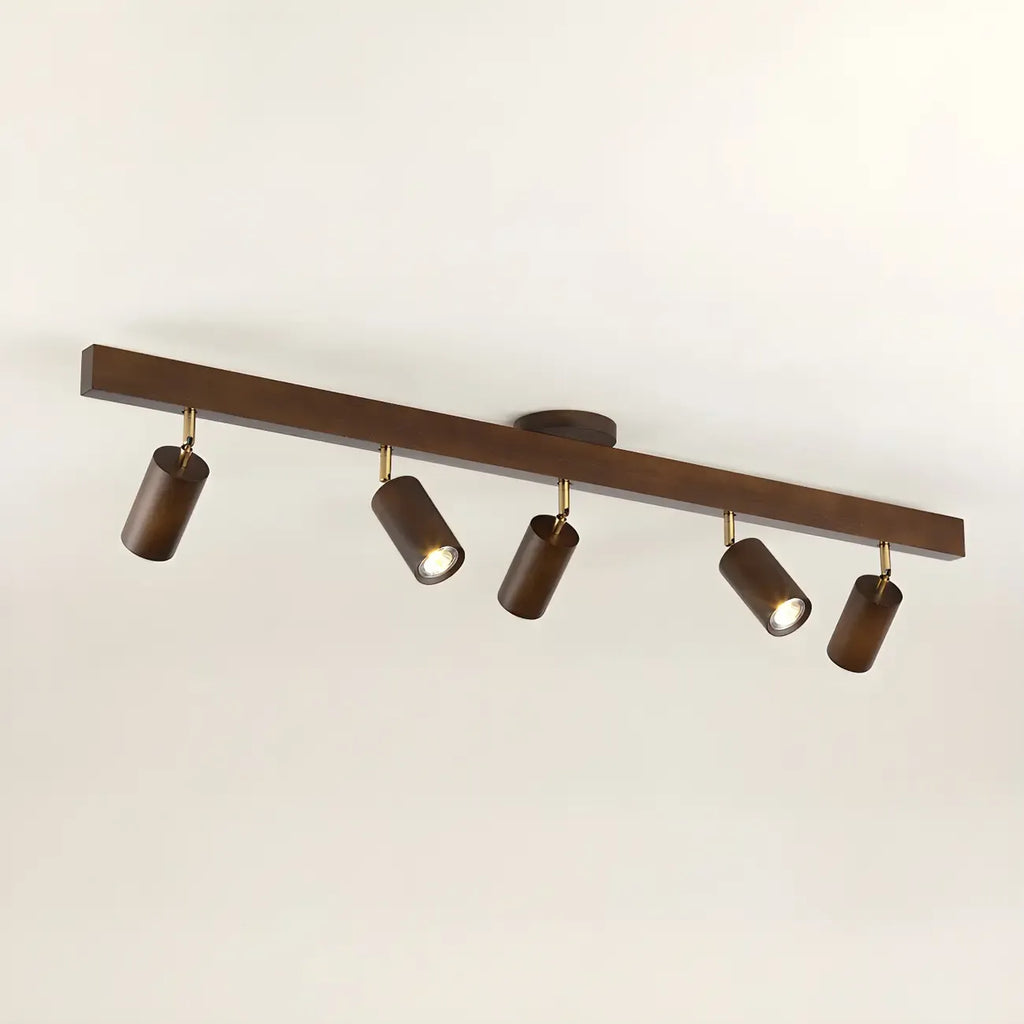 5-Light Wood Track Spotlight Adjustable Semi Flush Mount Ceiling Light