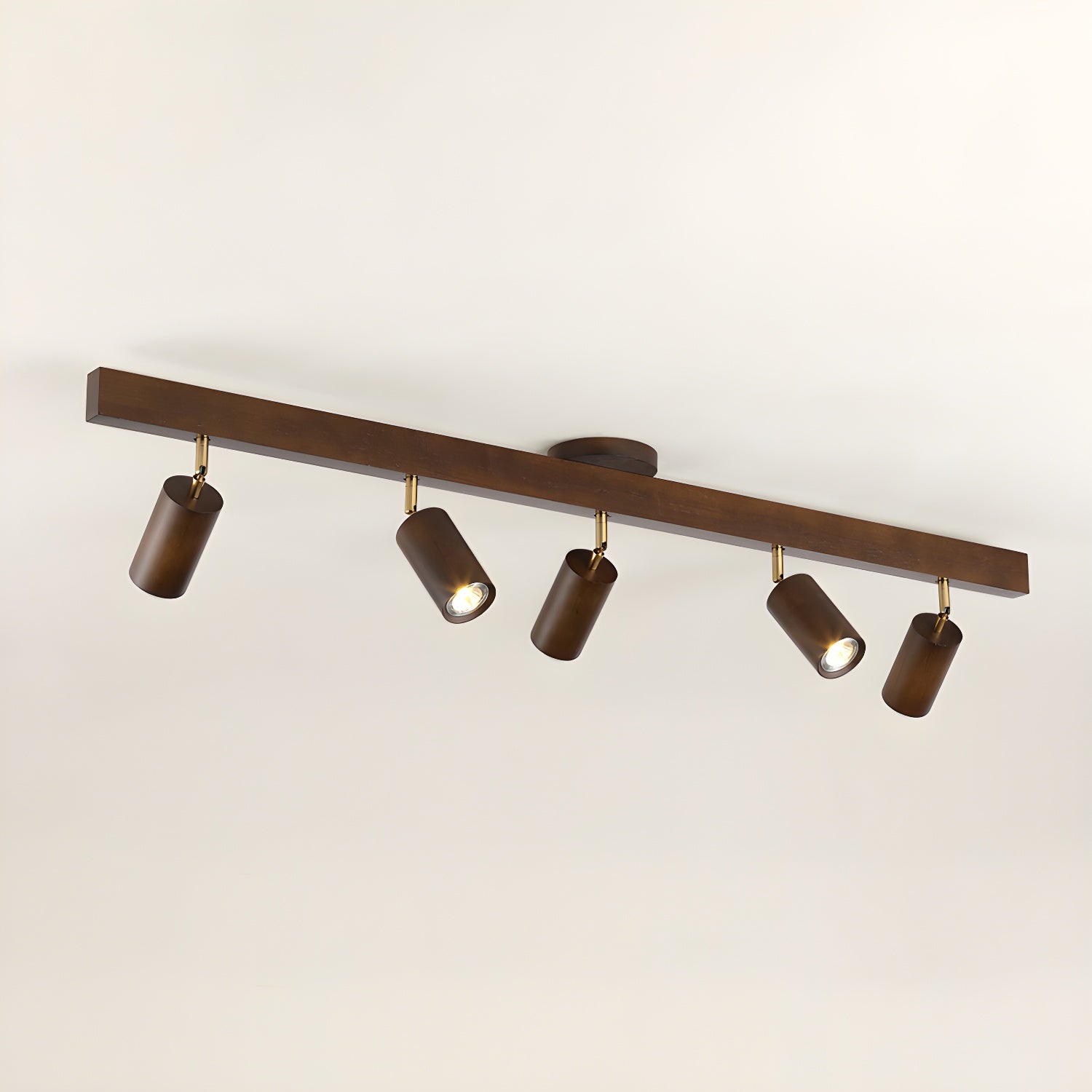 5-Light Wood Track Spotlight Adjustable Semi Flush Mount Ceiling Light