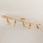 5-Light Wood Track Spotlight Adjustable Semi Flush Mount Ceiling Light