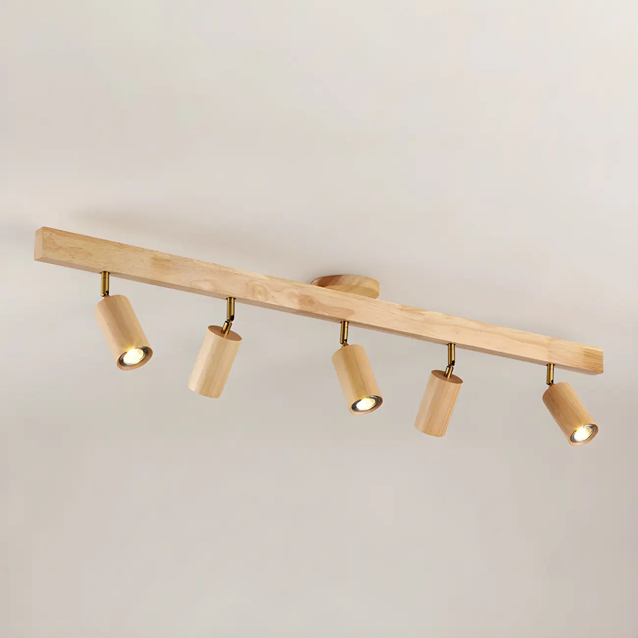 5-Light Wood Track Spotlight Adjustable Semi Flush Mount Ceiling Light