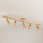 5-Light Wood Track Spotlight Adjustable Semi Flush Mount Ceiling Light