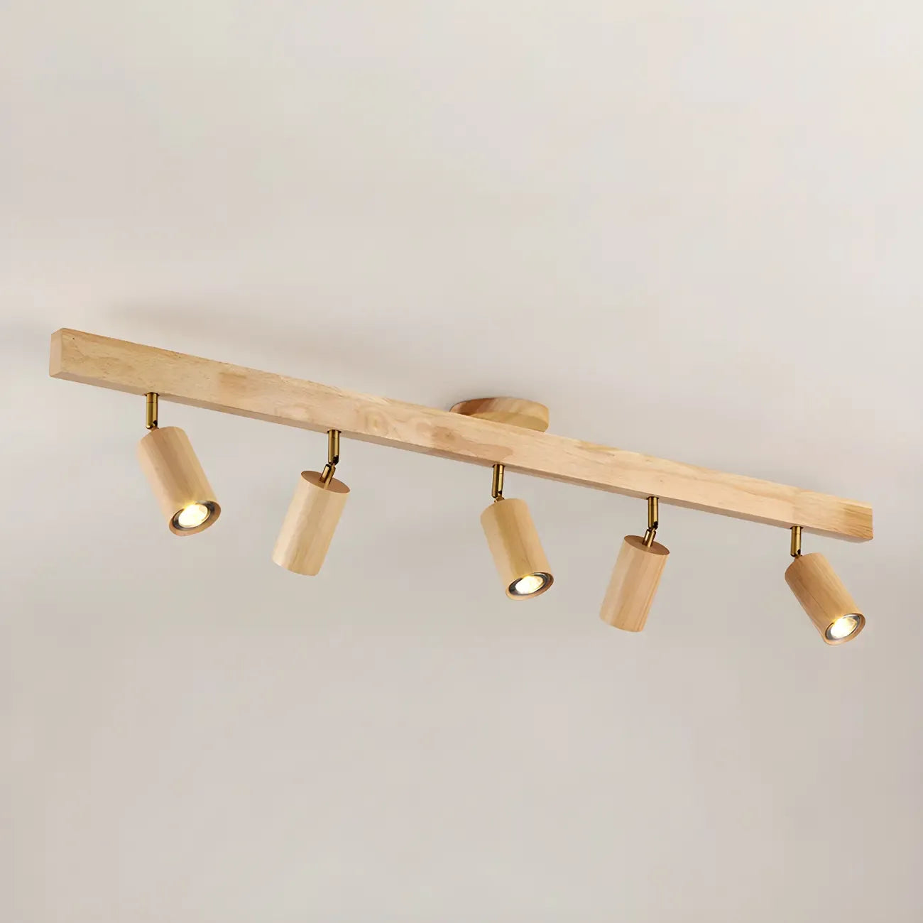 5-Light Wood Track Spotlight Adjustable Semi Flush Mount Ceiling Light