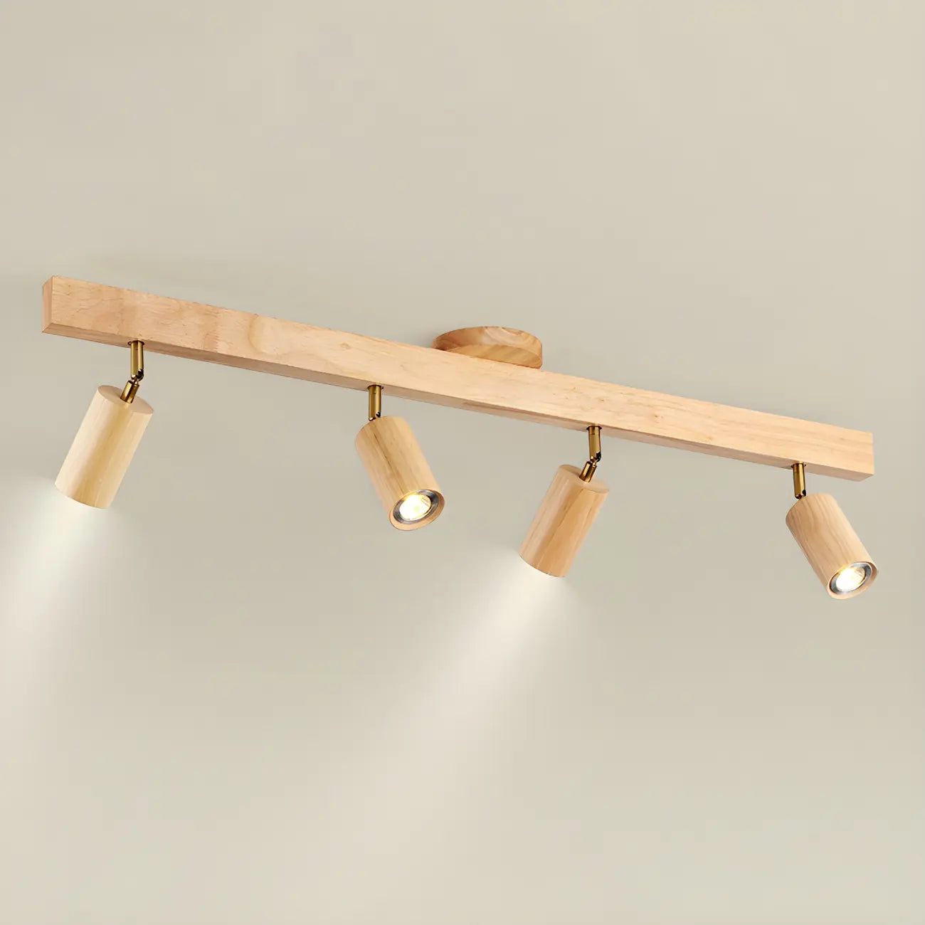 5-Light Wood Track Spotlight Adjustable Semi Flush Mount Ceiling Light