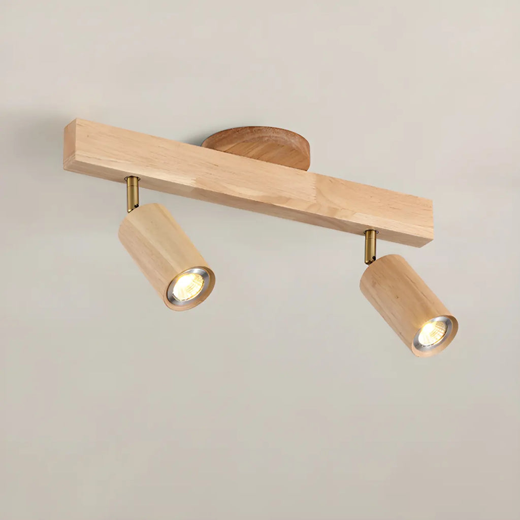 5-Light Wood Track Spotlight Adjustable Semi Flush Mount Ceiling Light