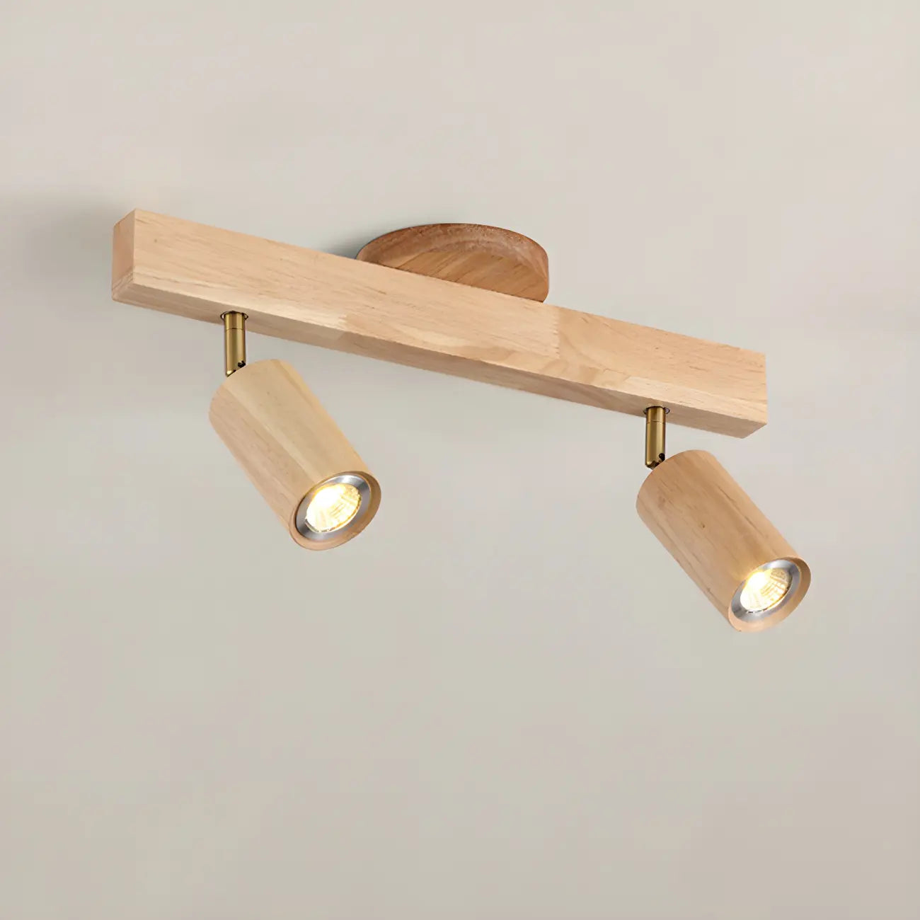 5-Light Wood Track Spotlight Adjustable Semi Flush Mount Ceiling Light