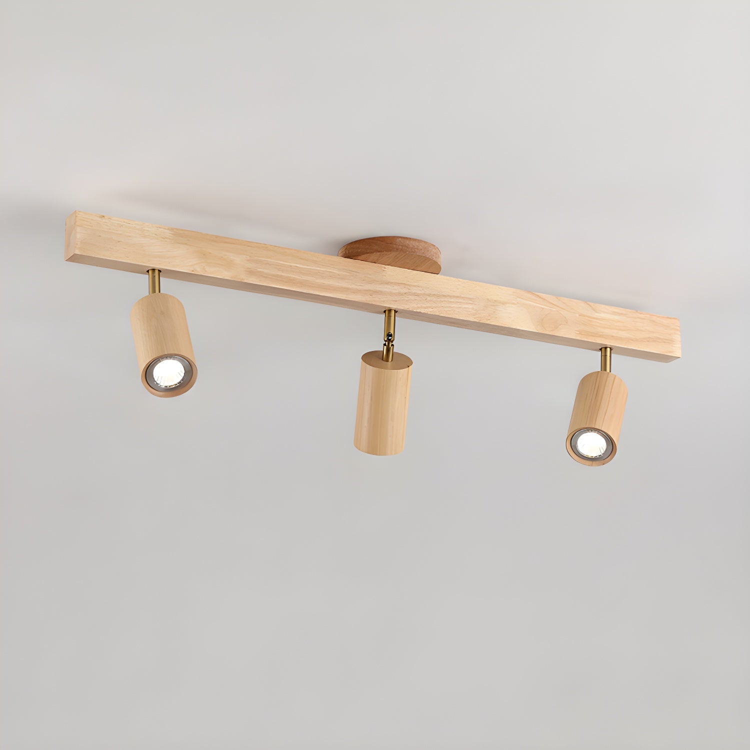 5-Light Wood Track Spotlight Adjustable Semi Flush Mount Ceiling Light