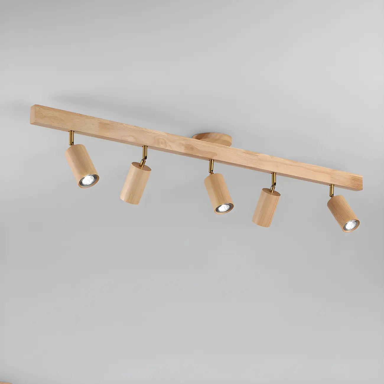 5-Light Wood Track Spotlight Adjustable Semi Flush Mount Ceiling Light