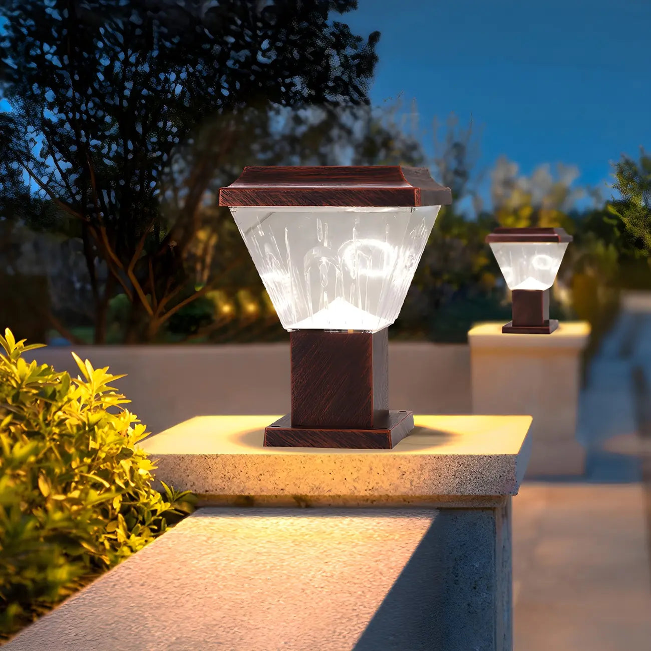Bronze Acrylic Modern Solar Pyramid Outdoor Post Lights