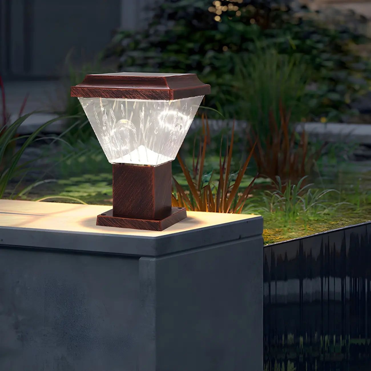 Bronze Acrylic Modern Solar Pyramid Outdoor Post Lights
