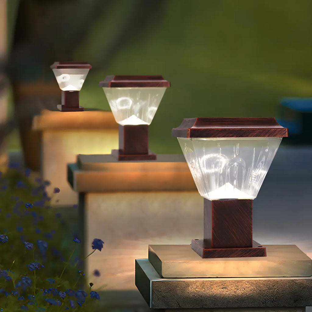 Bronze Acrylic Modern Solar Pyramid Outdoor Post Lights