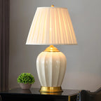 Elegant Barrel Fabric Shade Ceramic Table Lamp for Bedroom