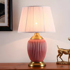 Elegant Barrel Fabric Shade Ceramic Table Lamp for Bedroom