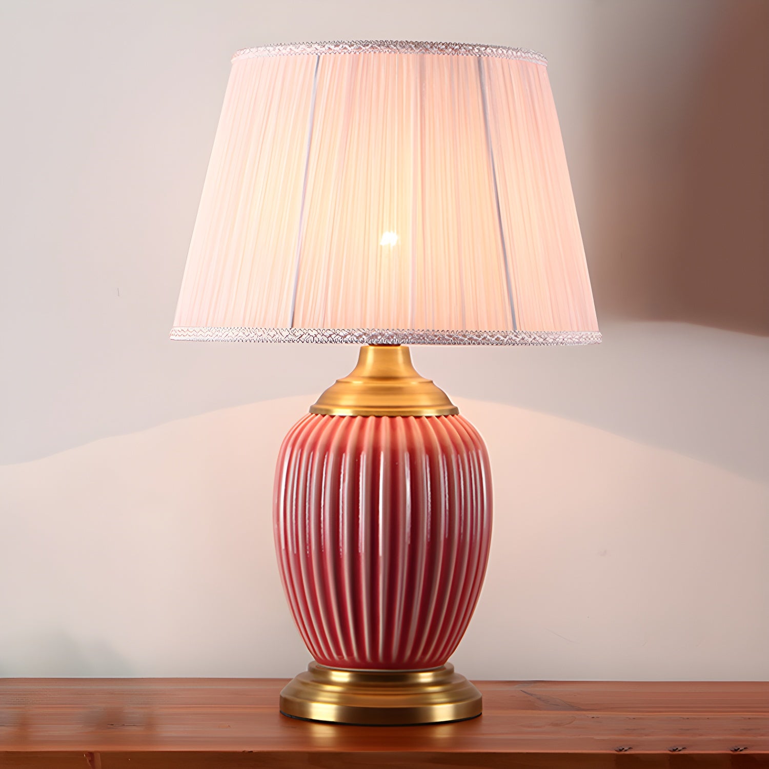 Elegant Barrel Fabric Shade Ceramic Table Lamp for Bedroom