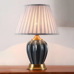 Elegant Barrel Fabric Shade Ceramic Table Lamp for Bedroom